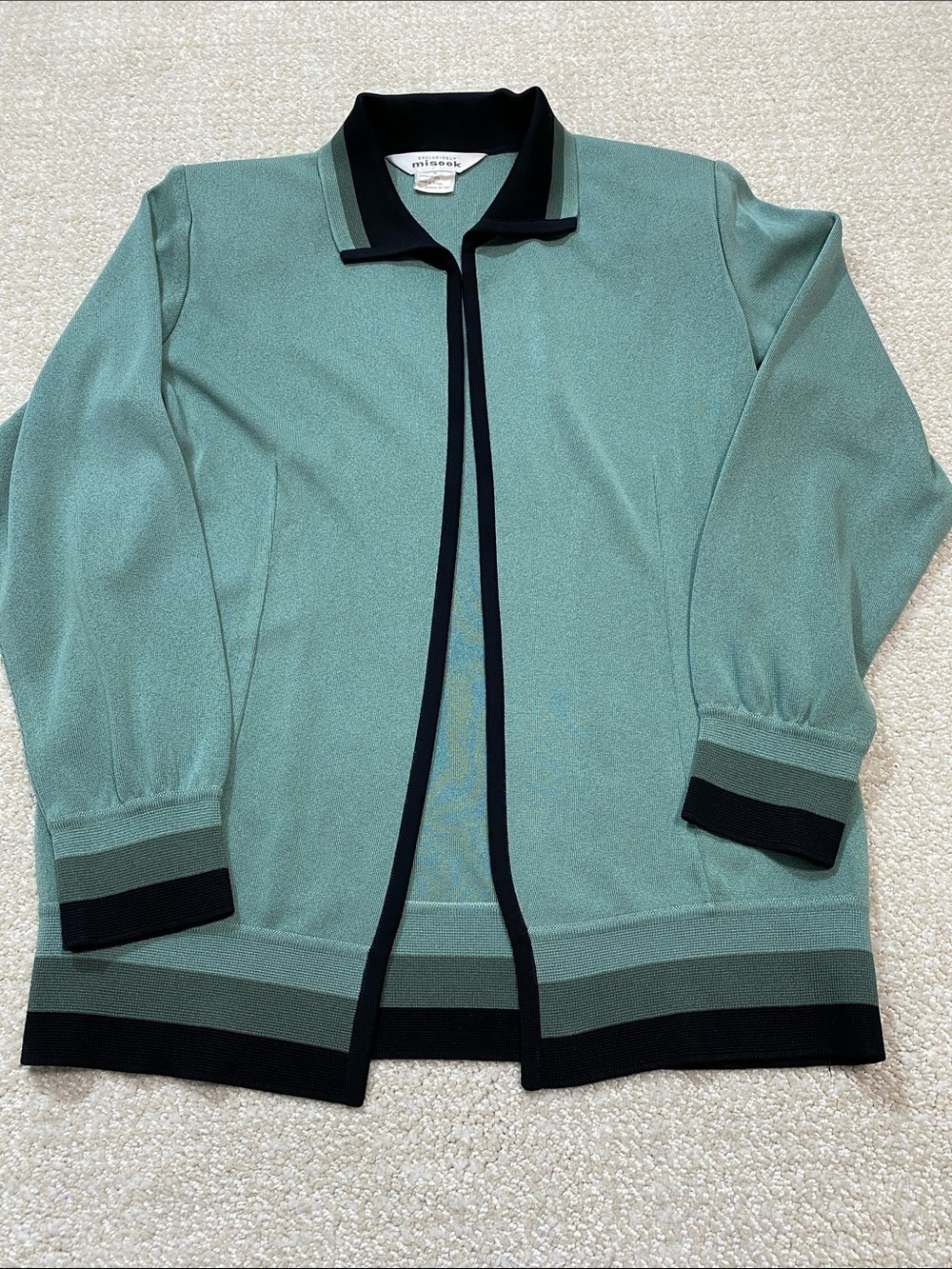 Misook Sage Green Open-Front Jacket with Black Trim 100% Acrylic Size S - Picture 9 of 16
